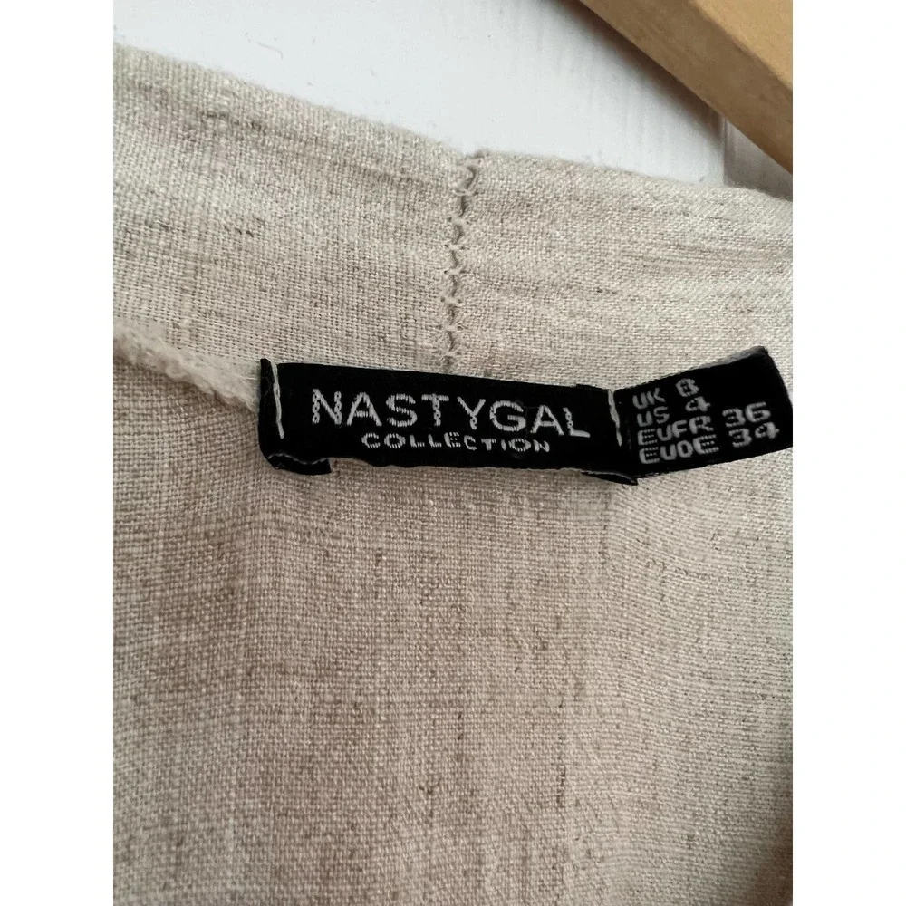 NASTY GAL Clean Girl Quiet Luxury Linen Button Up Wide Leg Jumpsuit Cream 4 - Picture 7 of 8